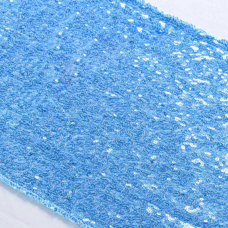 ShiDianYi Baby Blue Sequin Table Runner - 12''x72'' Decorative Dining Table Runner for Baby Shower - Image 1